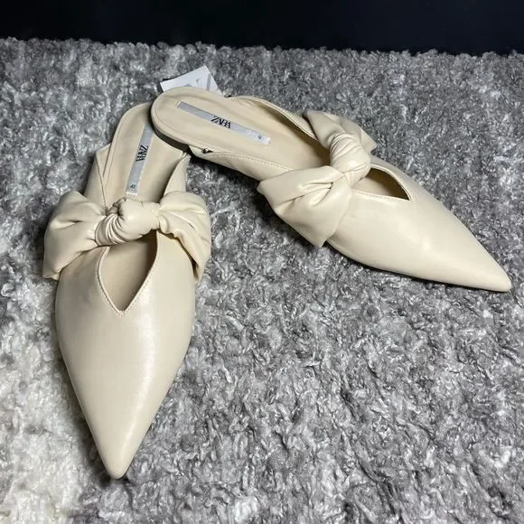 Zara Ivory Pointed Knot-Detail Mules - Picture 2 of 7